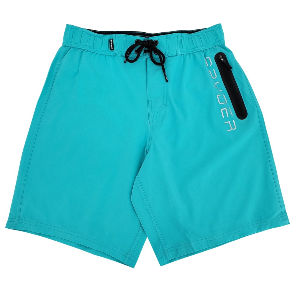 Spyder Mens Small Swim Trunks Turquoise Zip Pocket Quick Dry Lined Breathable